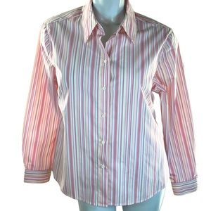 Foxcroft NWOT Wrinkle Free Pink & Yellow Striped LS Button Down Shirt in 16P